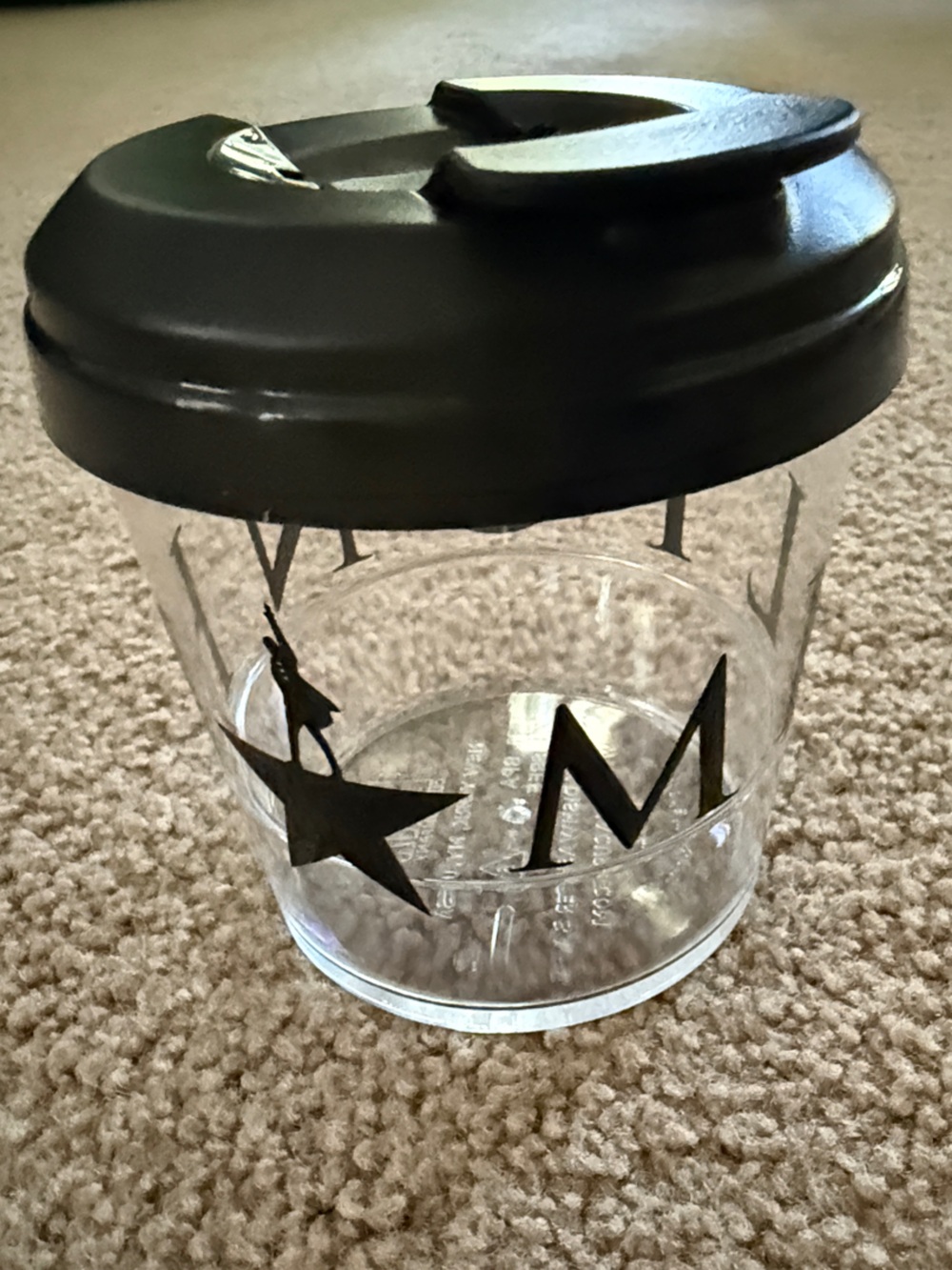 Hamilton Clear plastic Travel Cup with Black Lid and Star Accent 10oz